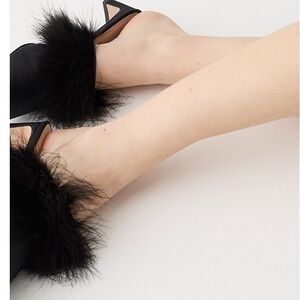 J Crew Mule Heels Layla in Black Feathers